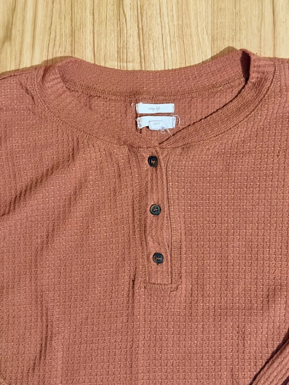 mine rust waffle knit pajama set - terracotta hue - Picture 3 of 10